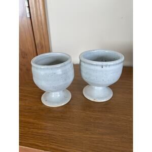 Vintage Pottery Goblets With Speckled Glaze Set Of 2